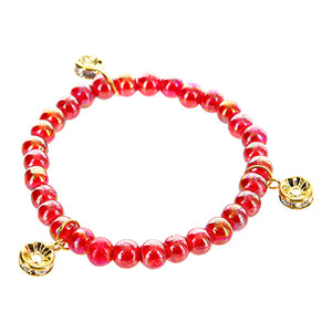 Pulsera Rojo Con Rondeles Oro