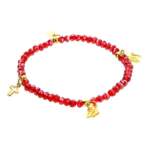 Pulsera Con Rondele Rojo Y Dijes De Oro