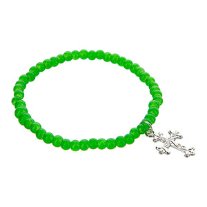 Pulsera Verde Con Dije De Cruz Plata