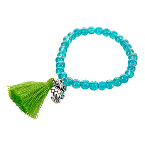 Pulsera Turquesa Con Borla Y Búho