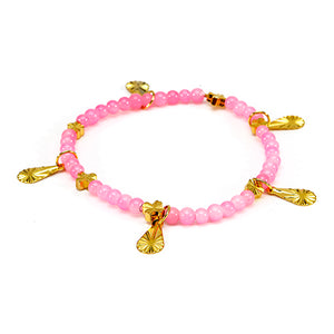 Pulsera Rosa Con Dijes Oro