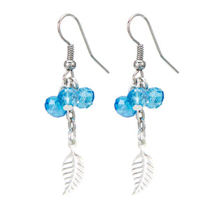 Aretes Turquesa-Plata Con Dijes De Hoja
