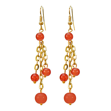 Aretes Con Cadena Y Cuentas Coral