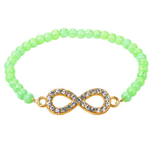 Pulsera De Cuentas Redonda Grieta Menta Con Dije Infinito