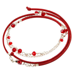Pulsera De Cordón Imitación Piel Rojo Con Cadena Y Rondeles
