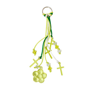 Llavero Con Cordón Blanco-Verde Y Cuentas Acrílicas
