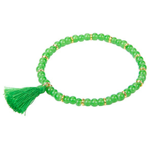 Pulsera De Cuenta Redonda Y Borla Verde