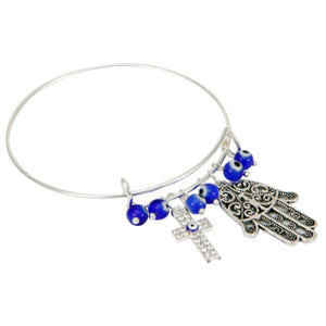 Pulsera De Alambre Con Dije Ojitos Y Mano De La Suerte