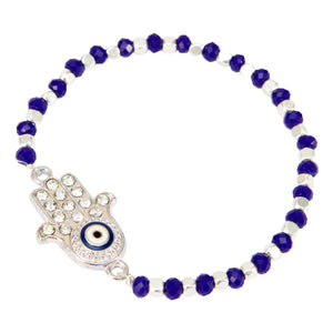 Pulsera Azul-Plata Con Dije Mano De La Suerte