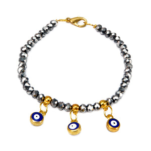 Pulsera Rondel Plata Con Dijes De Ojito