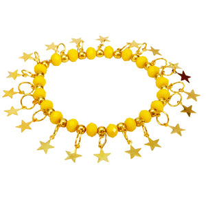 Pulsera Amarilla Con Estrellas Colgantes Oro