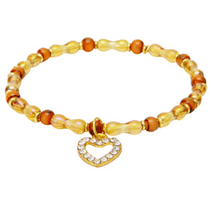 Pulsera Café-Miel Con Dije De Corazón