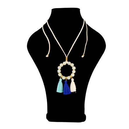 Collar Imitación Gamuza Con Círculo De Cuentas Redondas Y Borlas
