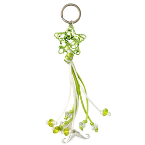 Llavero Colgante Verde-Blanco Con Dije De Bigote Y Estrella