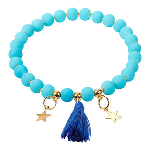 Pulsera Azul Con Dijes De Estrella Y Borla