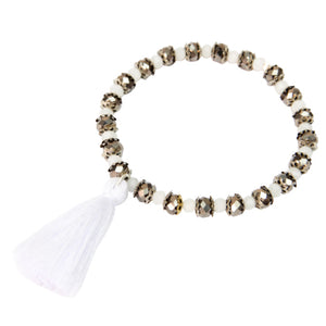 Pulsera Blanco-Plata Con Borla