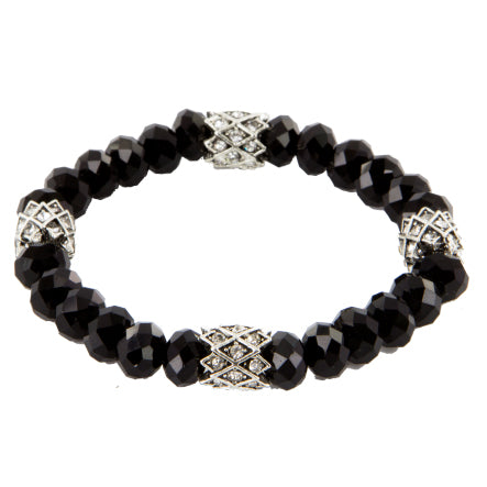 Pulsera Con Rondeles  Negro Y Priedras De Cristales