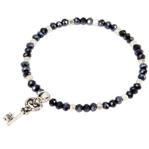 Pulsera Negro-Plata Con Dije Llave