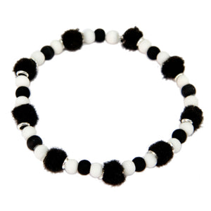 Pulsera Blanco-Negro Con Pom Poms