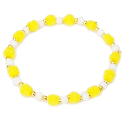 Pulsera Amarillo-Blanco Con Pom Poms