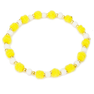 Pulsera Amarillo-Blanco Con Pom Poms