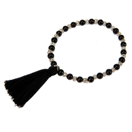 Pulsera Negro-Plata Con Borla