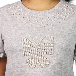 Aplicación En Blusa En Forma De Mariposa De Perlas