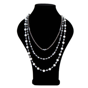 Collar Triple Cadena Y Engarces Con Perlas