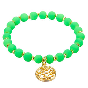 Pulsera De Caucho Verde Y Dije Grabado Oro