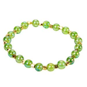 Pulsera Con Cuenta Brillante Verde Y Cuenta Facetada Oro