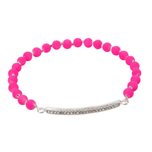 Pulsera De Caucho Rosa Con Barra De Cristales