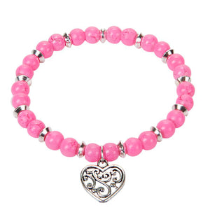 Pulsera Rosa-Plata Con Dije Corazón