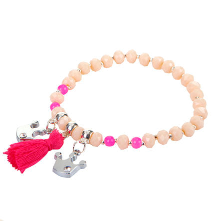 Pulsera De Rondeles Y Borla Fiusha Con Dijes Plata