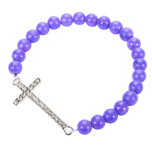 Pulsera Morado Con Cruz Curva De Cristales