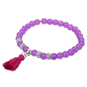 Pulsera Lila-Plata Con Borla