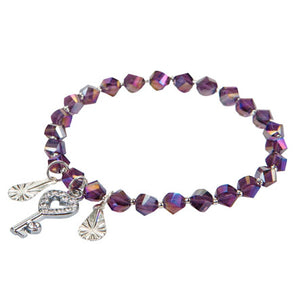 Pulsera De Cuentas Escalera Morado Con Dijes Plata