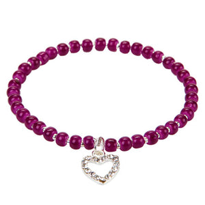 Pulsera De Cuentas Redondo Morado Con Dije De Corazón