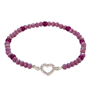 Pulsera De Rondeles Y Cuenta Redonda Morado Con Dije De Corazón