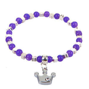 Pulsera Morada-Plata Con Dije De Corona