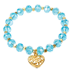 Pulsera Con Rondel Turquesa Y Dije Corazón
