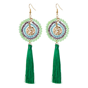 Aretes De Círculo De Rondeles Y Dije Grabado Con Borla