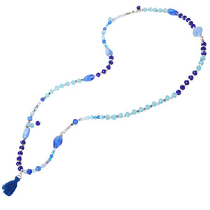 Collar De Cuentas Surtidas Y Borla Azul