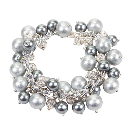 Pulsera Perla Gris Blanca Y Bola Con Piedra