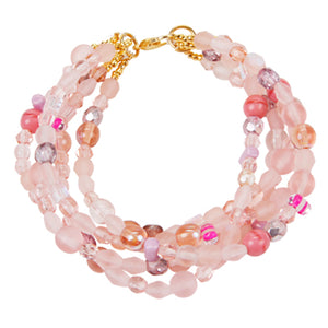 Pulsera Cuatruple De Cuentas Cristal Surtida Rosa
