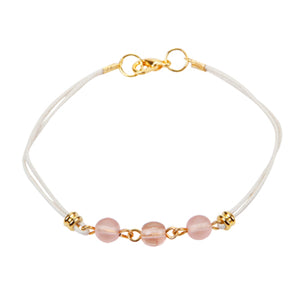 Pulsera De Cordón Blanco Con Cuentas De Cristal Rosa