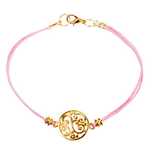Pulsera Cordón Rosa Dije Grabado Oro