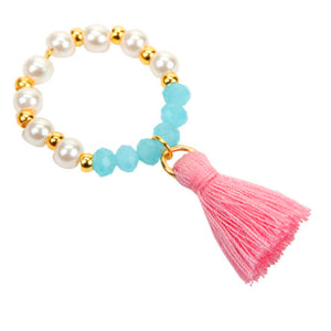 Anillo De Perlas Y Rondeles Con Borla Rosa