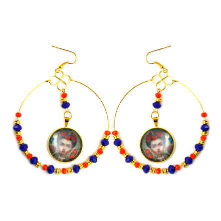 Aretes Frida Rondel Azul-Naranja