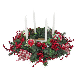 Corona De Adviento Con Cererzas Y Esferas De Nochebuena