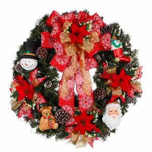 Corona Con Adornos Navideños Y Pick Nochebuenas/Cerezas